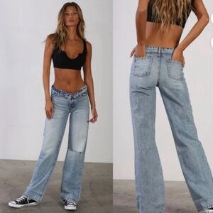 Revice Mixtape 2000s Jeans Womens 30 Blue Distressed Straight Leg Rolled Waist